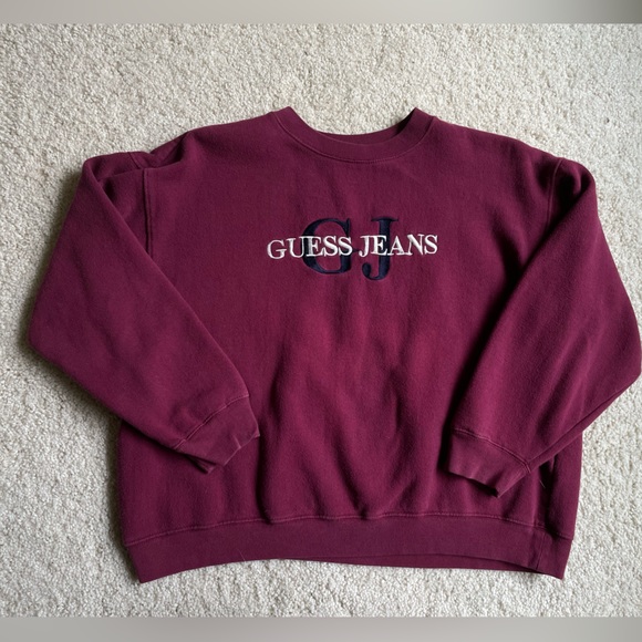 Vintage GUESS Embroidered Burgundy Crewneck S/M - Picture 7 of 7